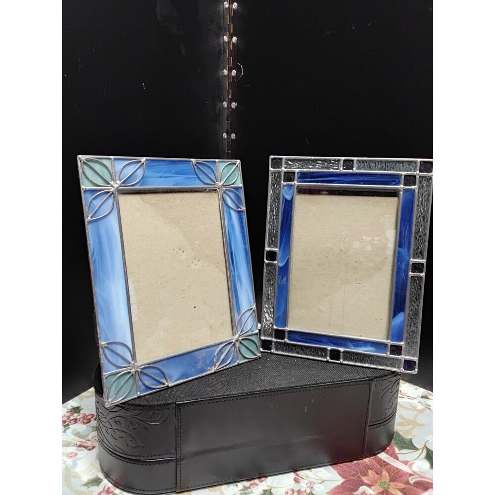 Lot of 2 Art Glass Photo Frames holds 6 x 4 photos Vintage